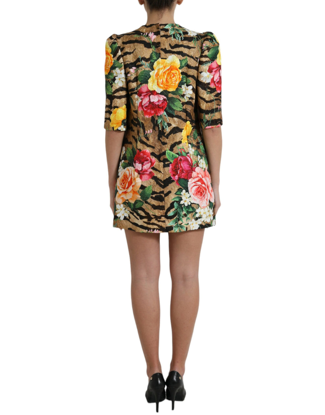 Mini shift dress with animal and floral print