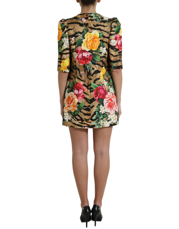 Mini shift dress with animal and floral print