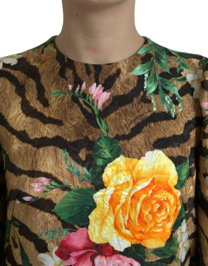Mini shift dress with animal and floral print