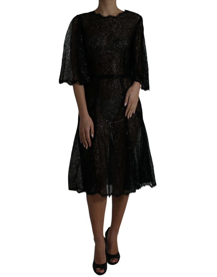 Schwarzes Midikleid mit floraler Spitze in A-Linie