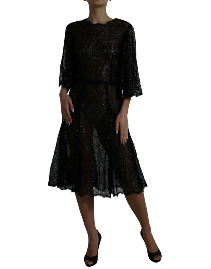 Schwarzes Midikleid mit floraler Spitze in A-Linie
