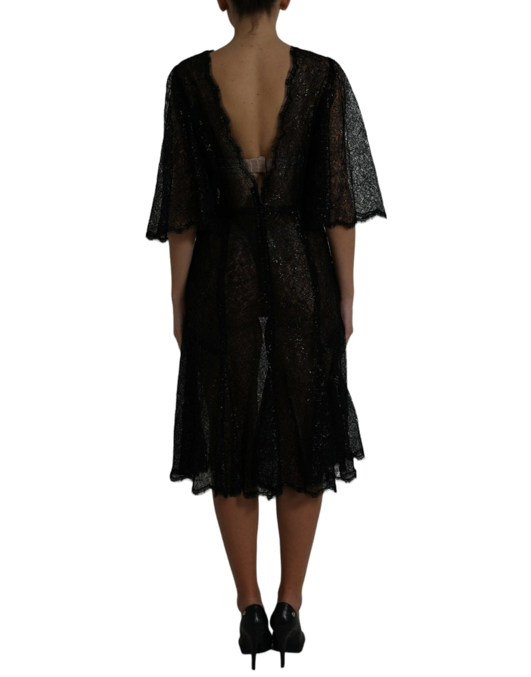 Schwarzes Midikleid mit floraler Spitze in A-Linie