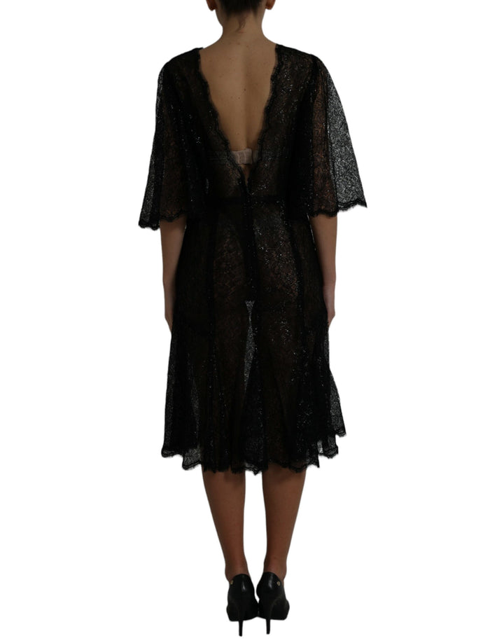 Schwarzes Midikleid mit floraler Spitze in A-Linie
