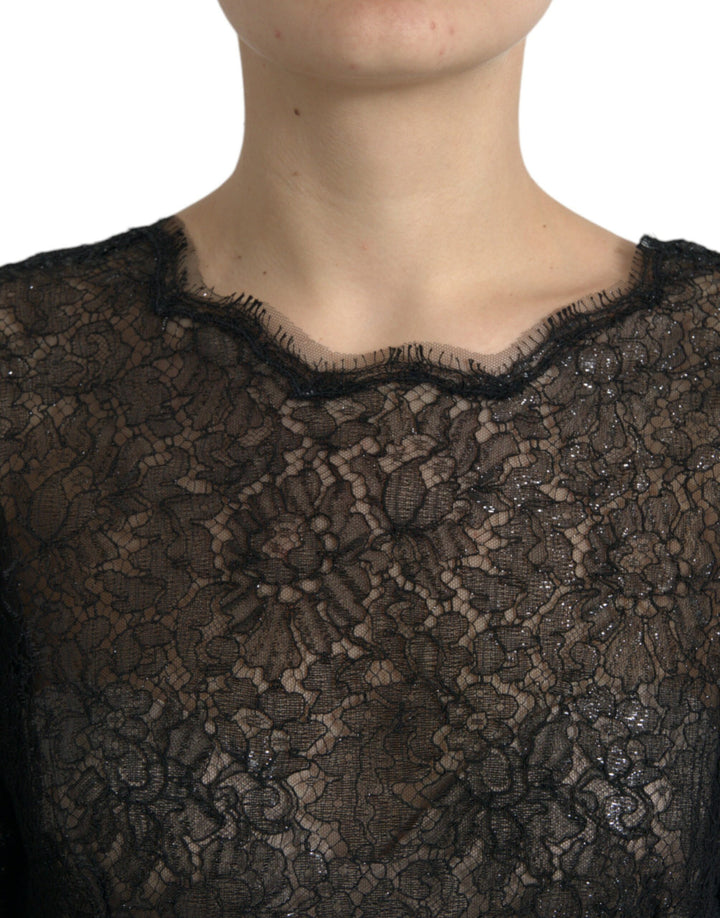 Schwarzes Midikleid mit floraler Spitze in A-Linie