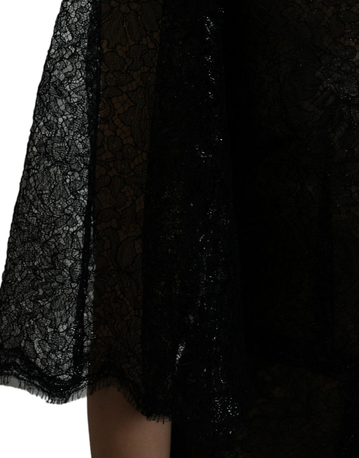 Schwarzes Midikleid mit floraler Spitze in A-Linie