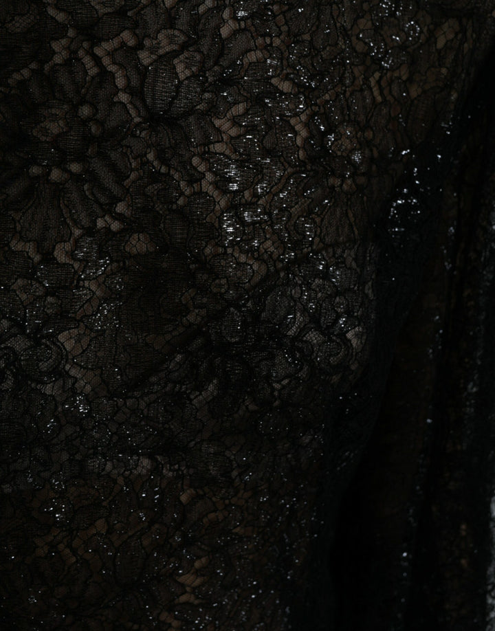 Schwarzes Midikleid mit floraler Spitze in A-Linie