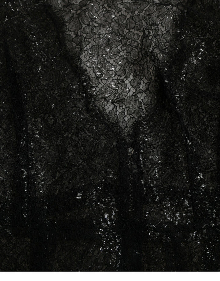 Schwarzes Midikleid mit floraler Spitze in A-Linie