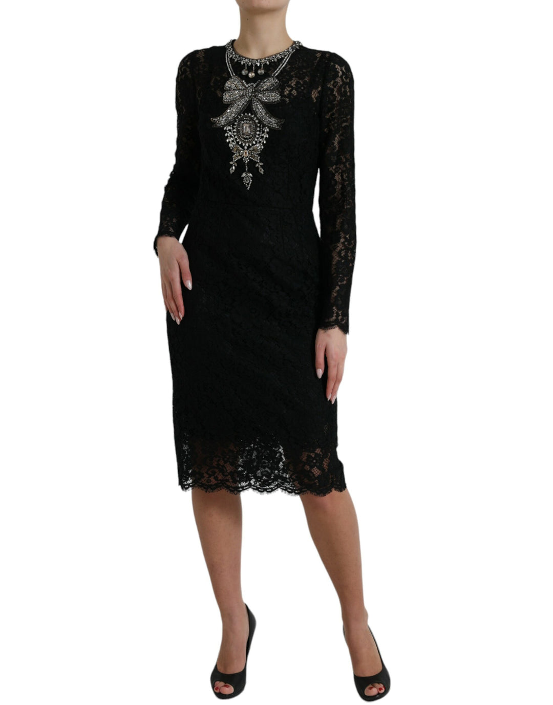 Elegant sheath dress with crystal embellishments