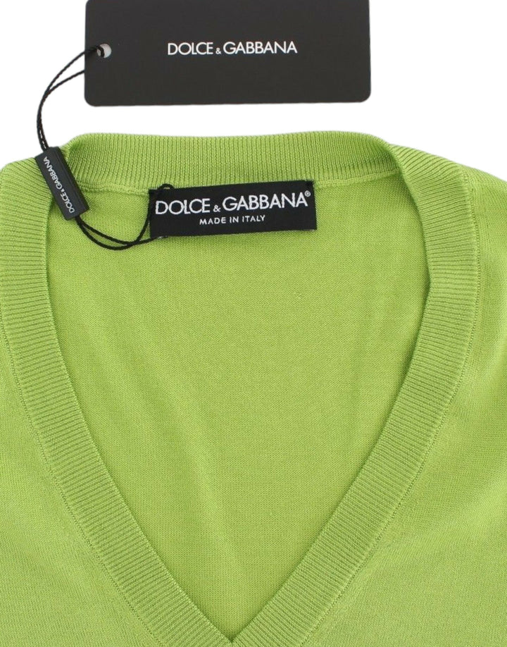 Dolce & Gabbana Smaragdgrüner Pullover mit V-Ausschnitt aus Wolle