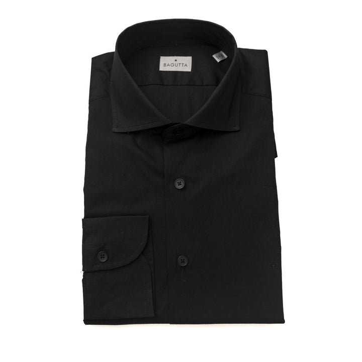 Schwarzes Herrenhemd aus Baumwolle Slim Fit mit französischem Kragen