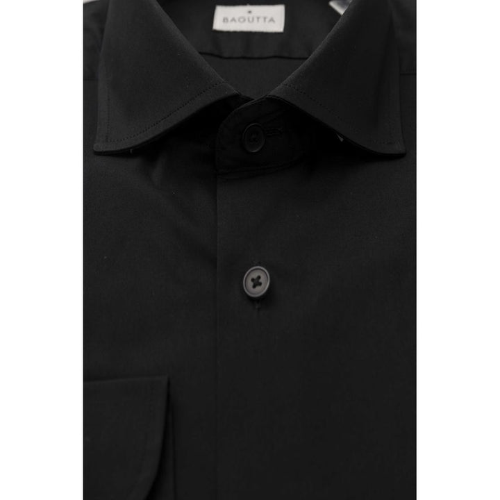 Schwarzes Herrenhemd aus Baumwolle Slim Fit mit französischem Kragen