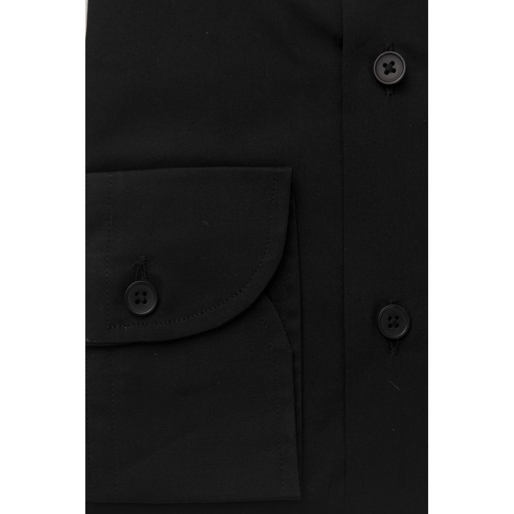 Schwarzes Herrenhemd aus Baumwolle Slim Fit mit französischem Kragen