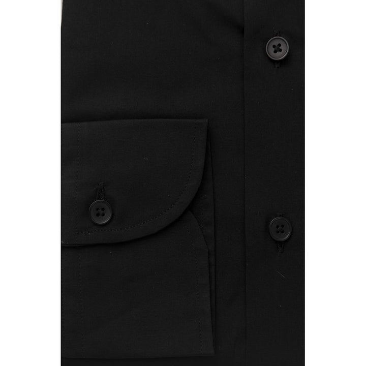 Schwarzes Herrenhemd aus Baumwolle Slim Fit mit französischem Kragen