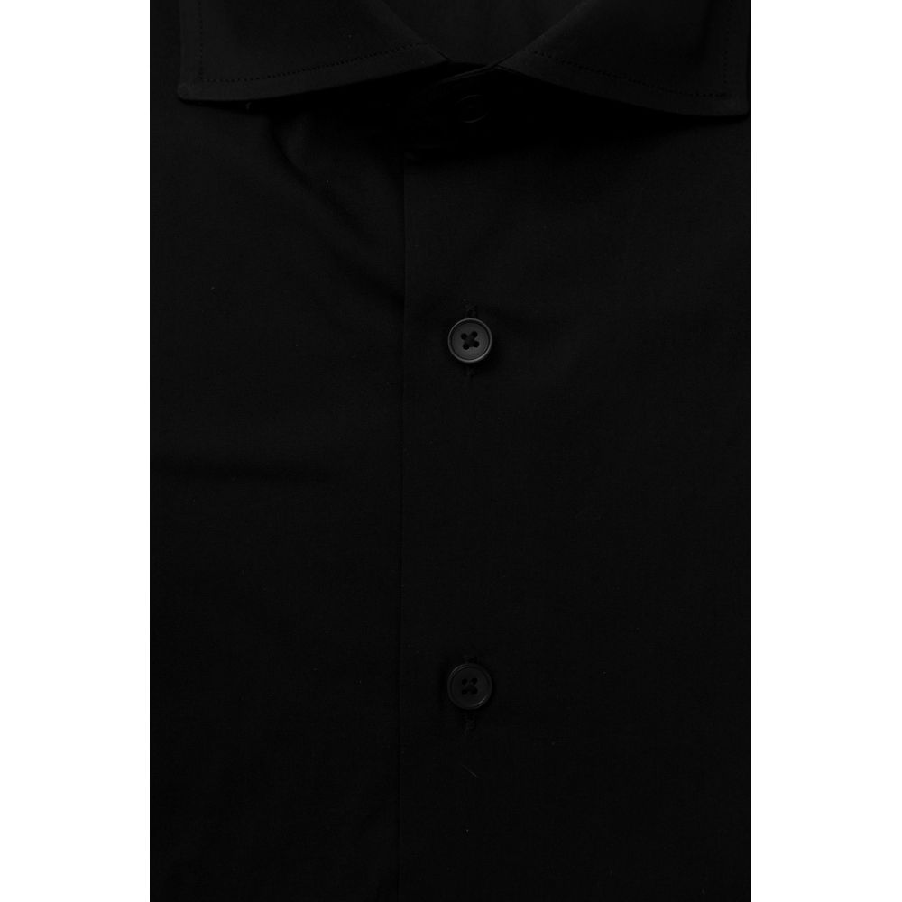 Schwarzes Herrenhemd aus Baumwolle Slim Fit mit französischem Kragen