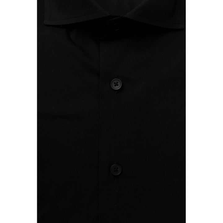 Schwarzes Herrenhemd aus Baumwolle Slim Fit mit französischem Kragen