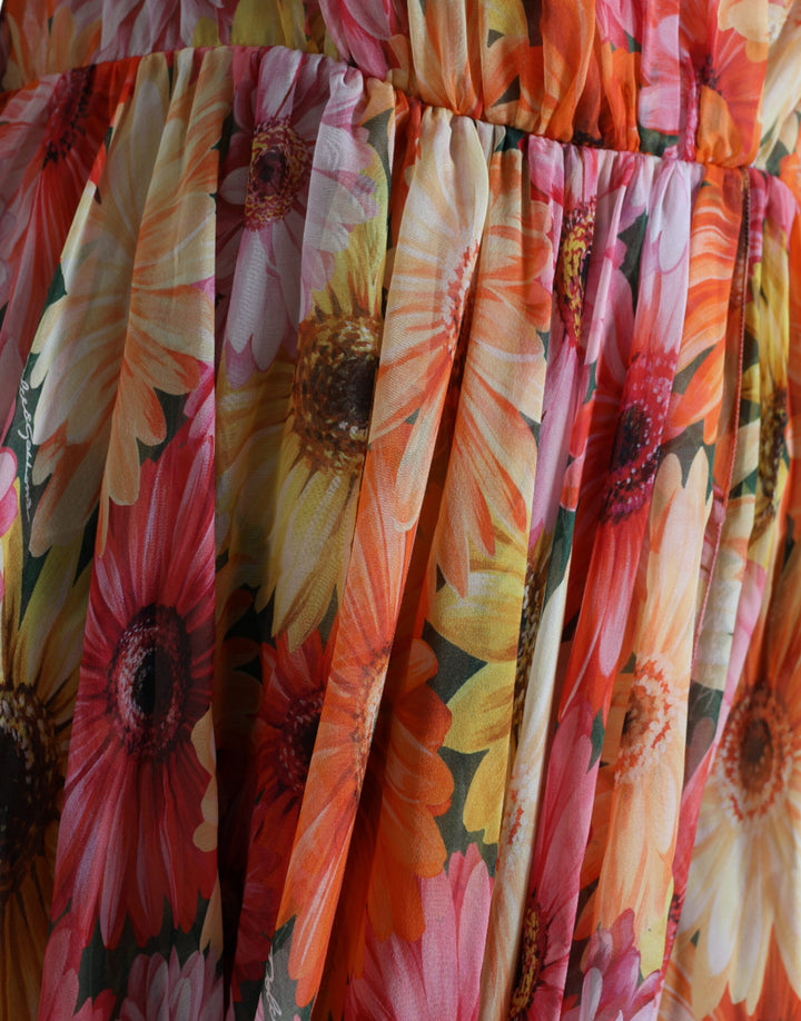 Elegant floral silk midi dress with V-neck