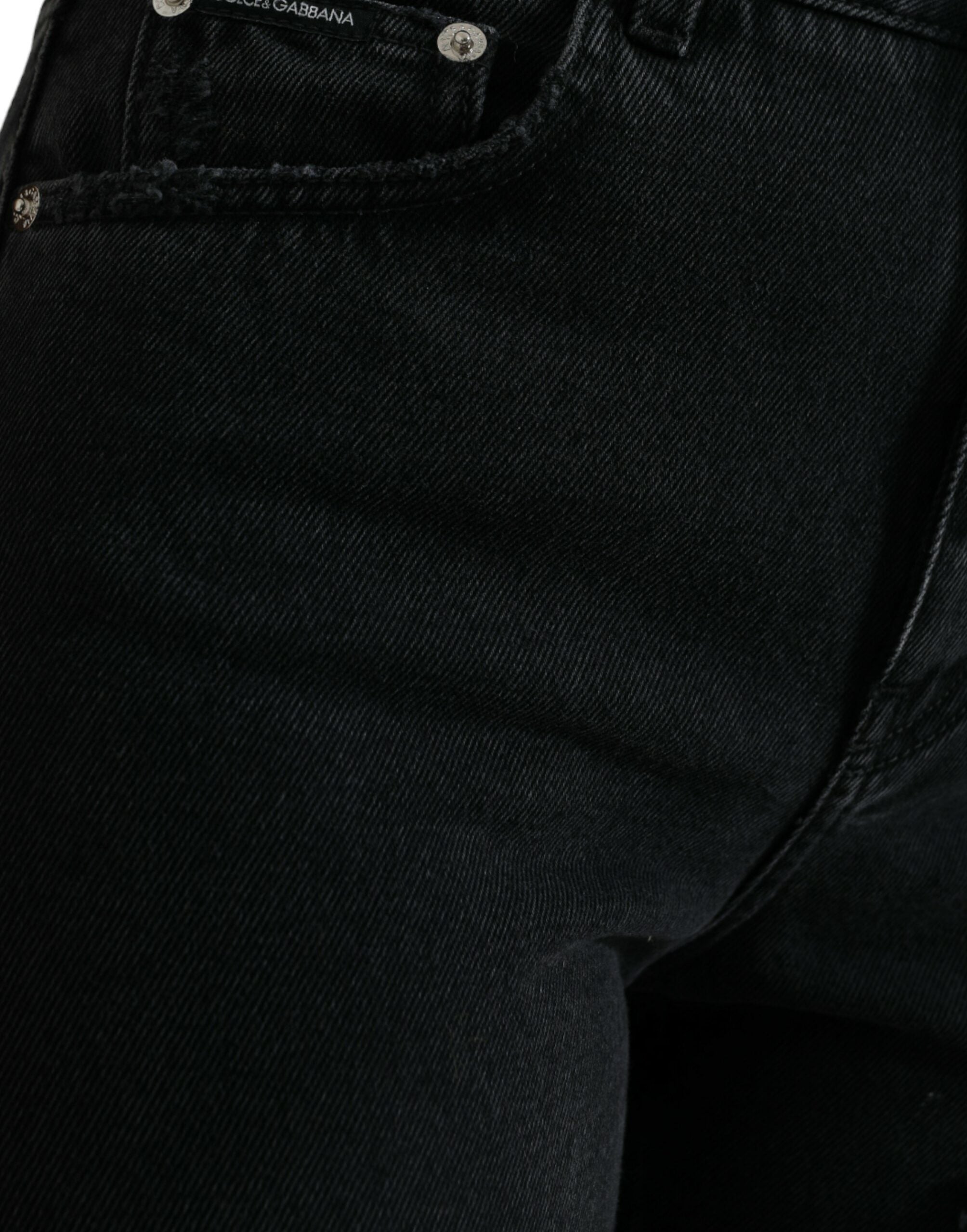 Elegant black stretch jeans with high waist