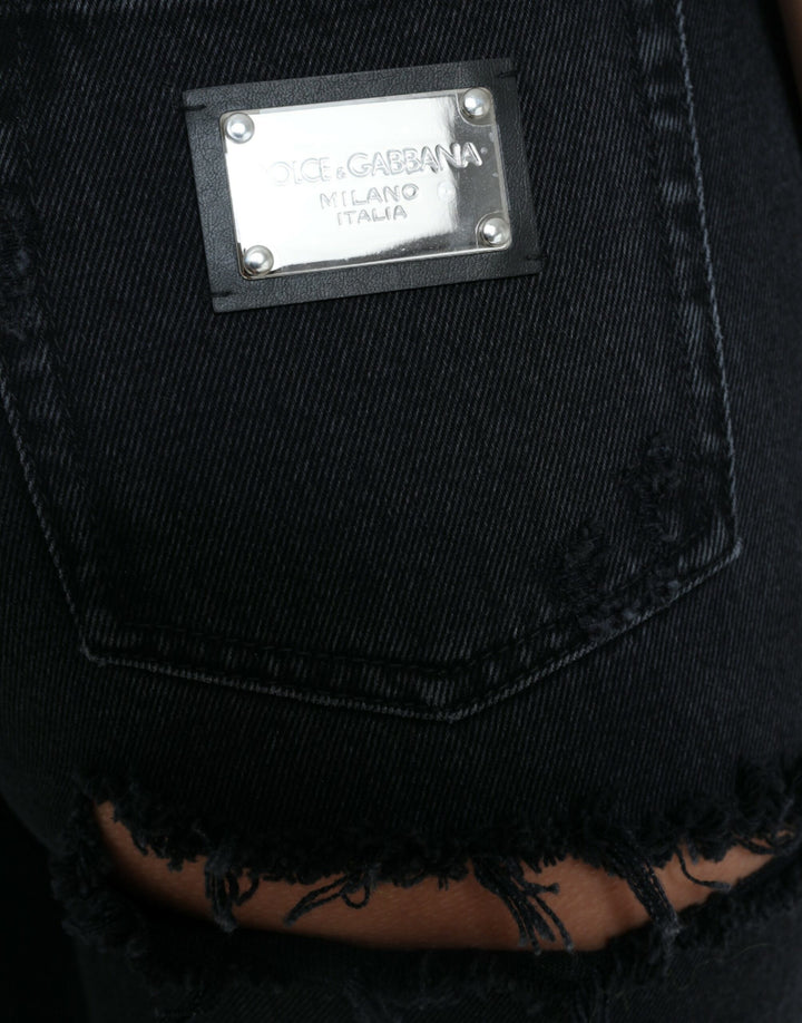 Elegant black stretch jeans with high waist