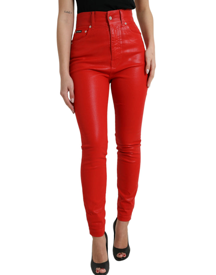 Elegant high-waisted stretch denim in red