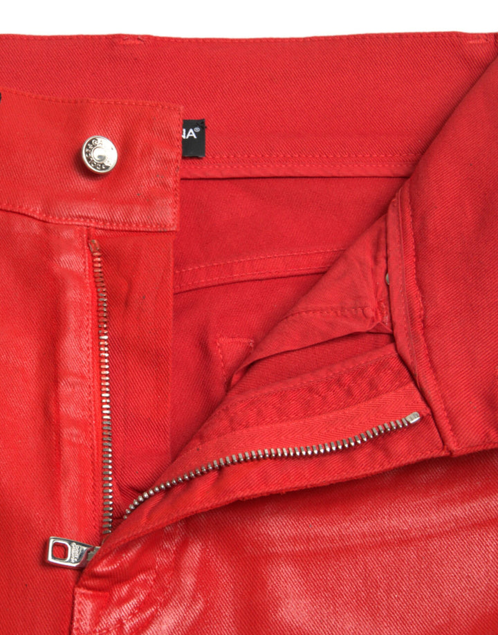 Elegant high-waisted stretch denim in red