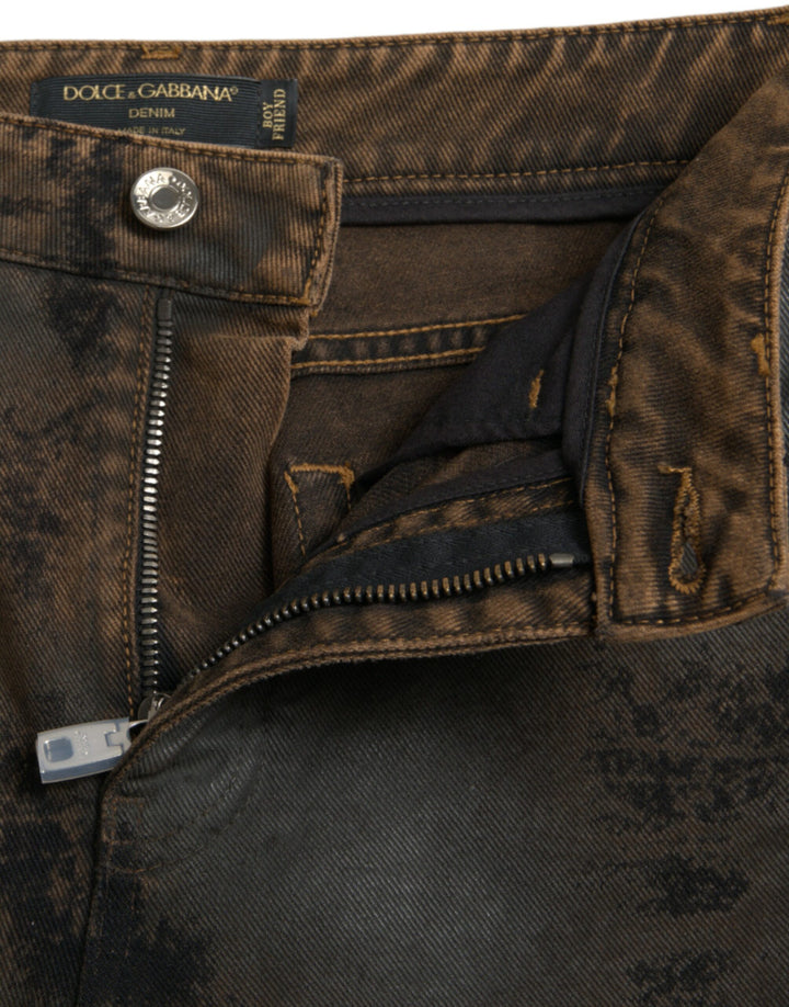 Braune BOYFRIEND Jeans aus Baumwoll-Denim mit mittlerer Taille