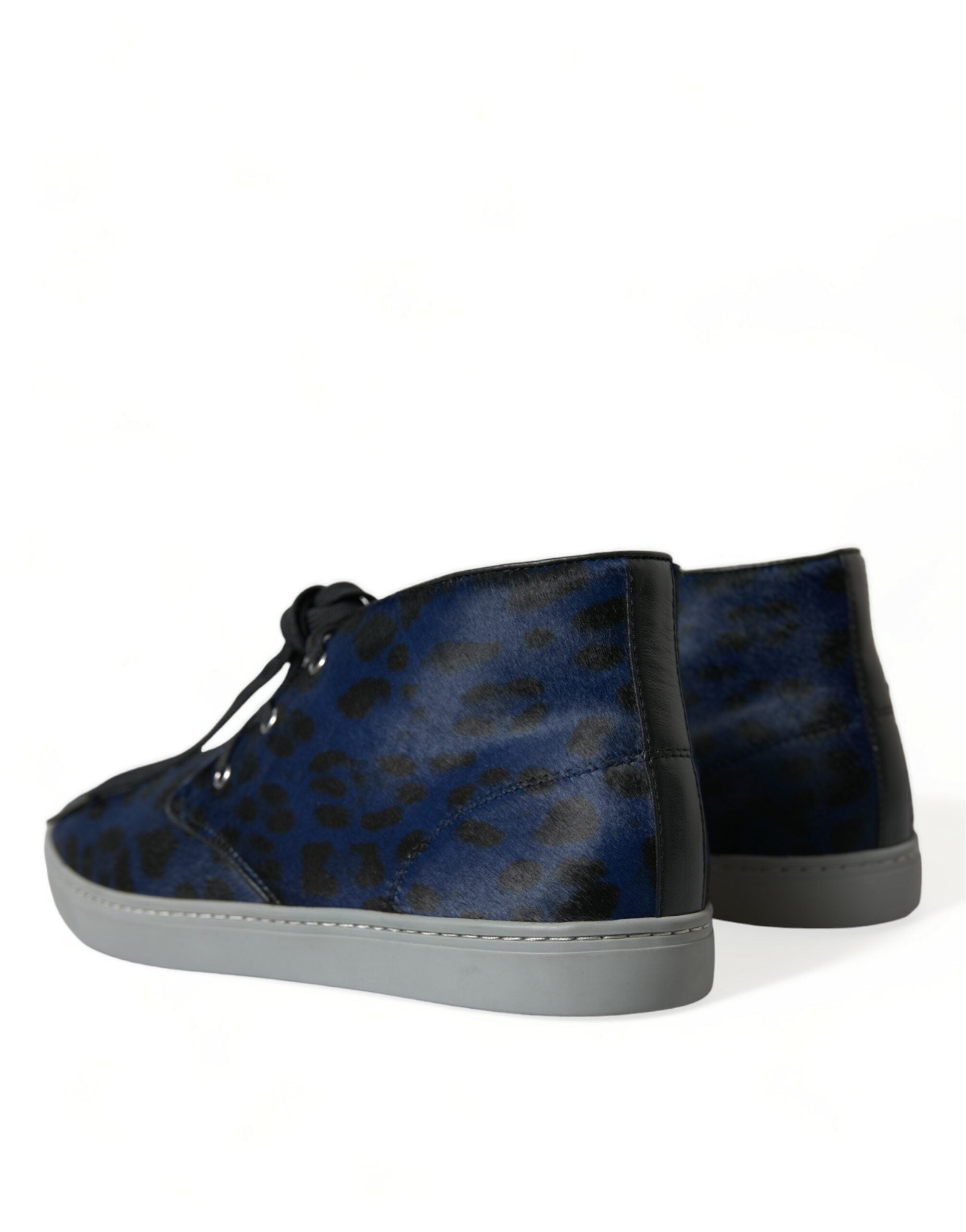 Chic blue mid-top sneakers with leopard print