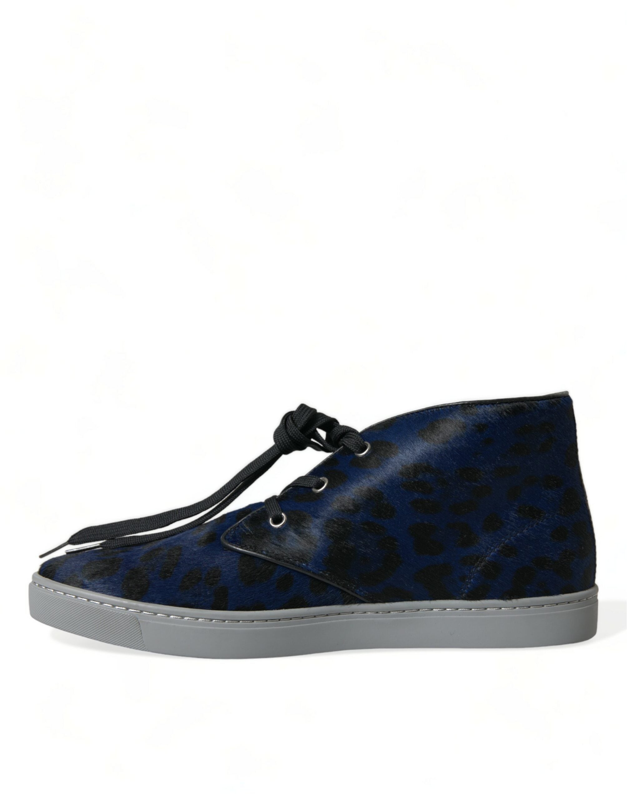 Chic blue mid-top sneakers with leopard print
