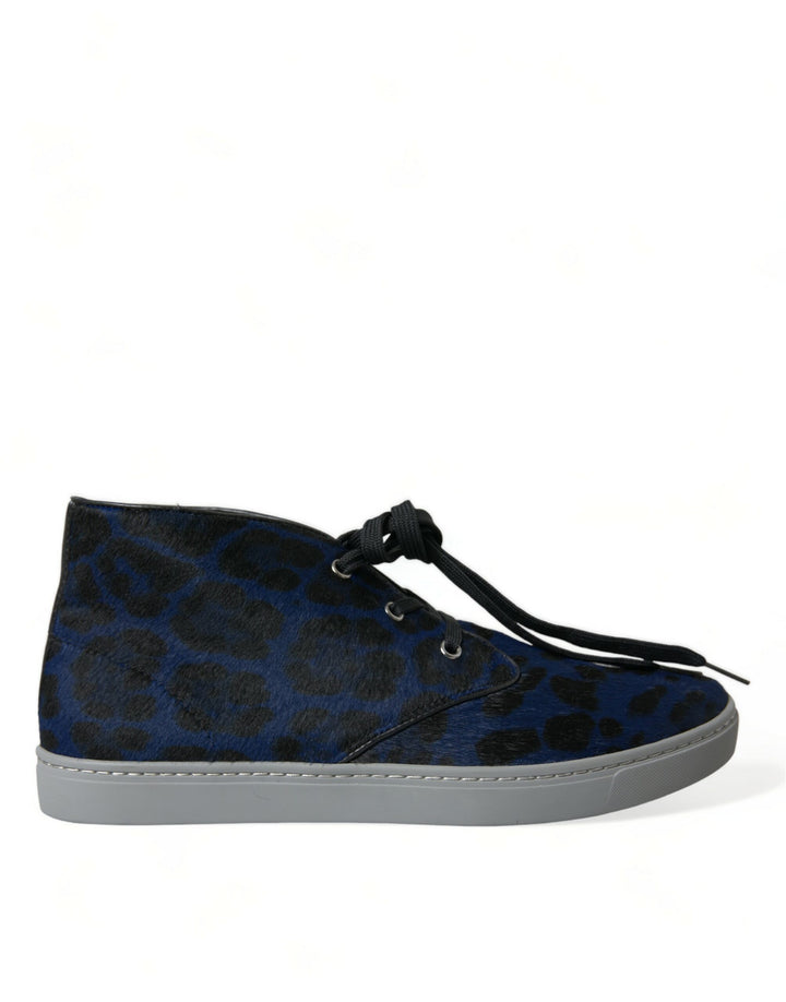 Dolce & Gabbana Schicke blaue Mid-Top-Sneakers mit Leopardenmuster