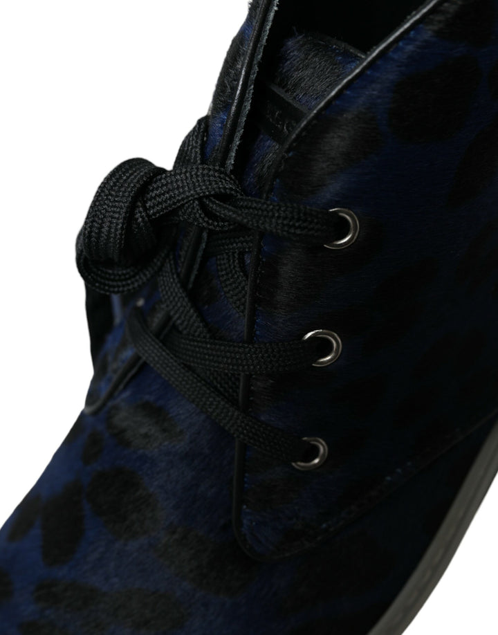 Dolce & Gabbana Schicke blaue Mid-Top-Sneakers mit Leopardenmuster