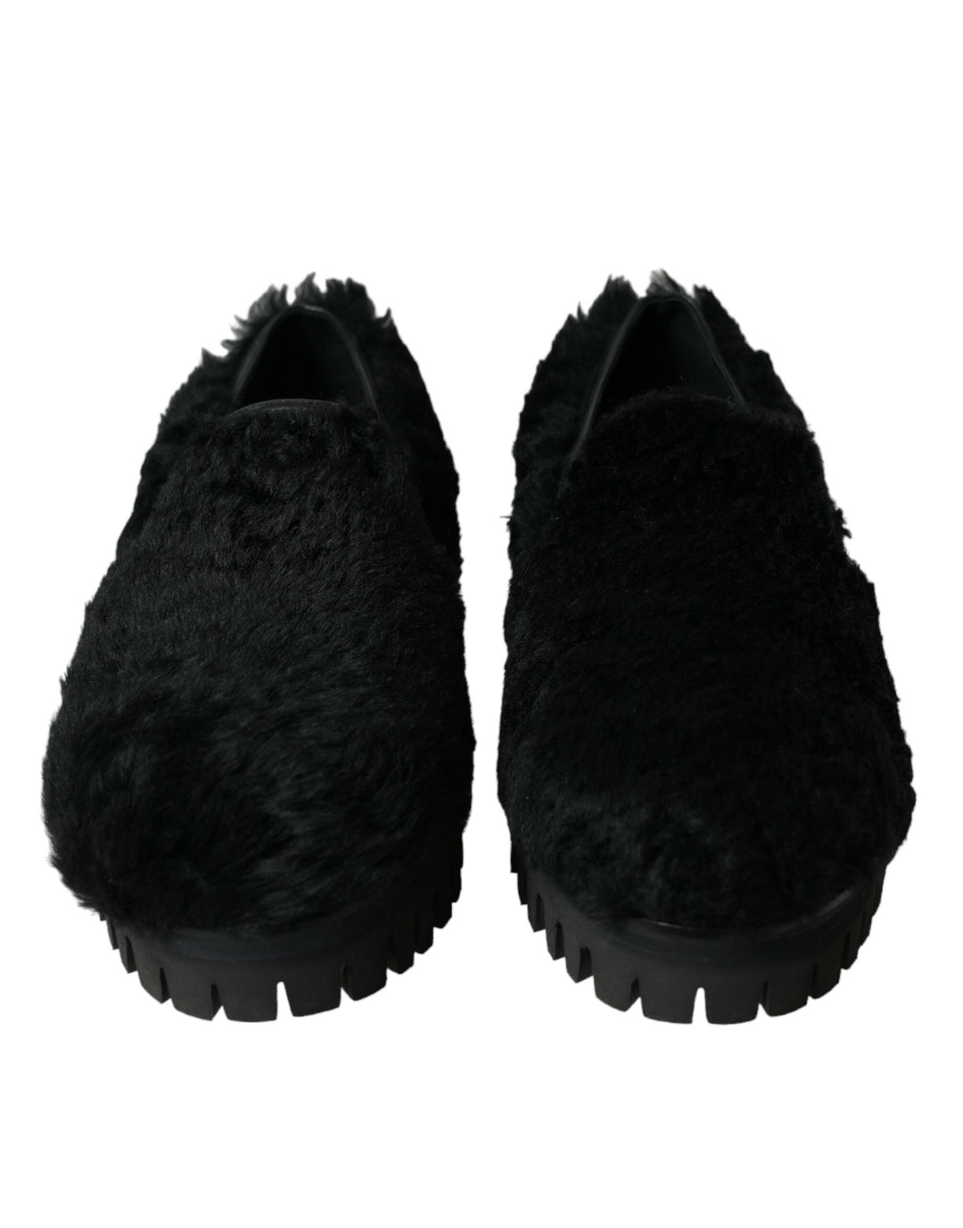 Dolce & Gabbana Elegante Schwarze Pelz Slipper für Männer