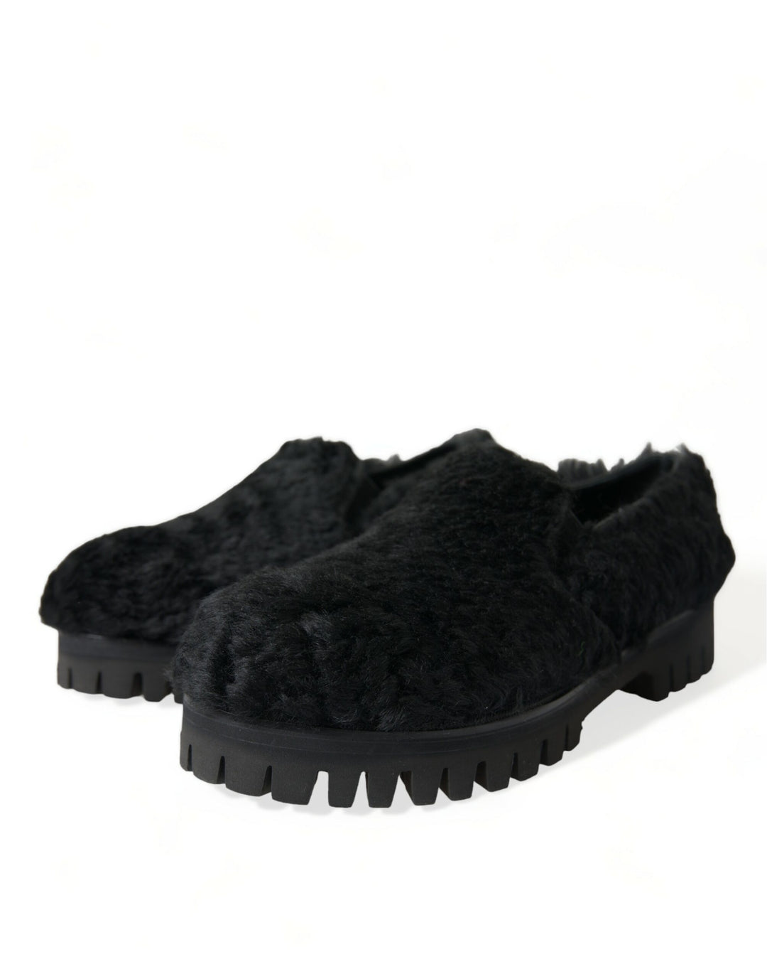 Dolce & Gabbana Elegante Schwarze Pelz Slipper für Männer