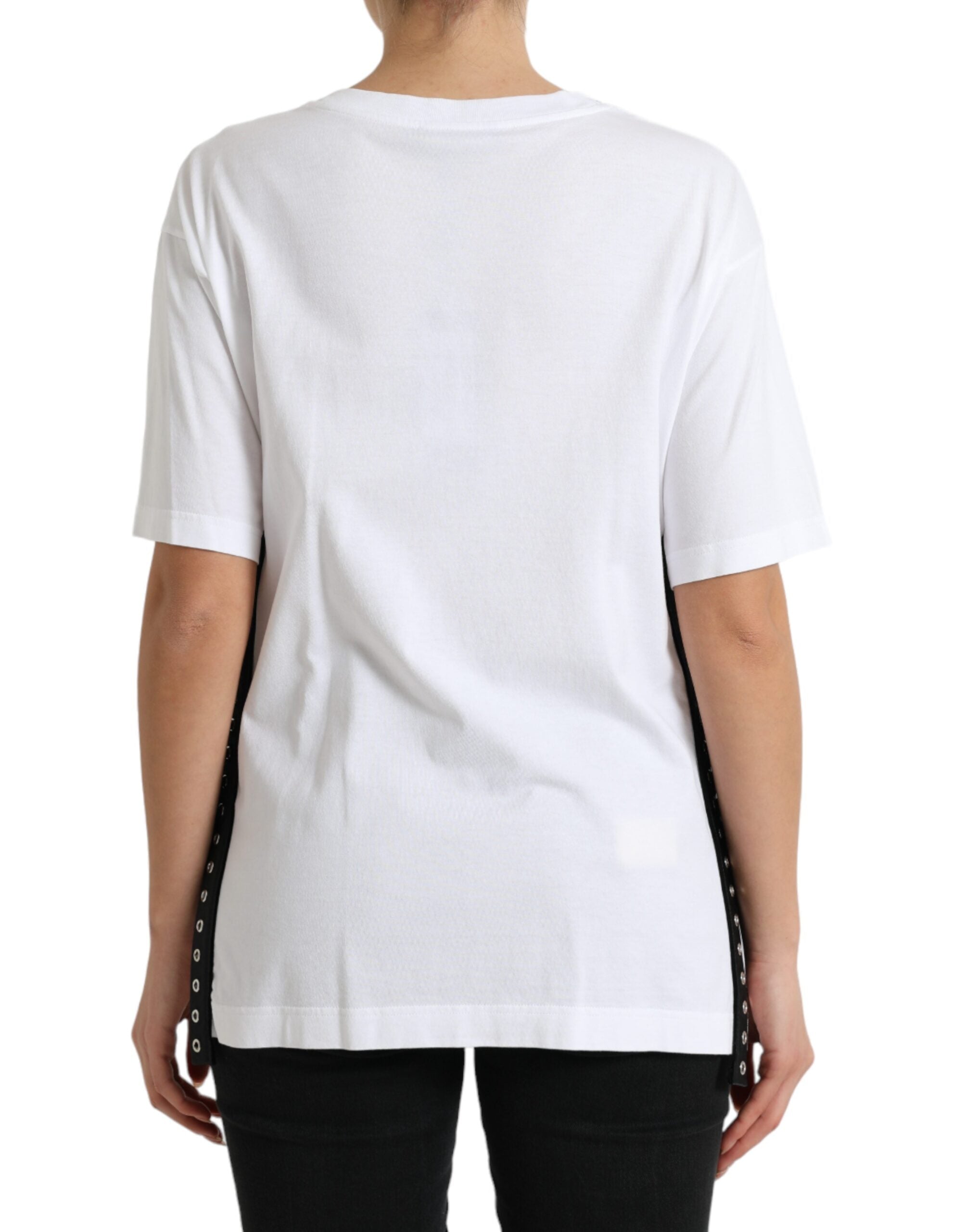 Elegant white cotton T-shirt with lacing