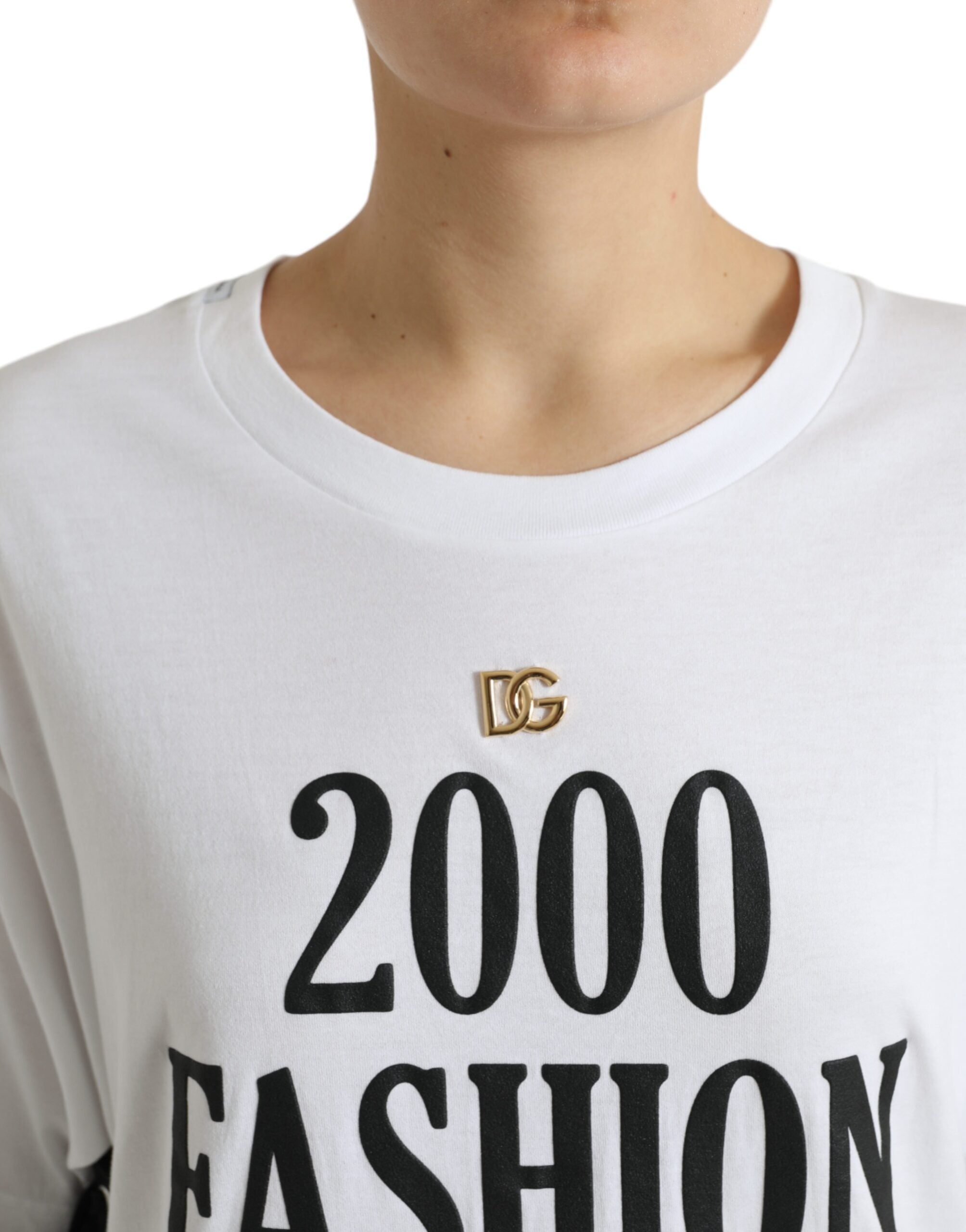 Elegant white cotton T-shirt with lacing