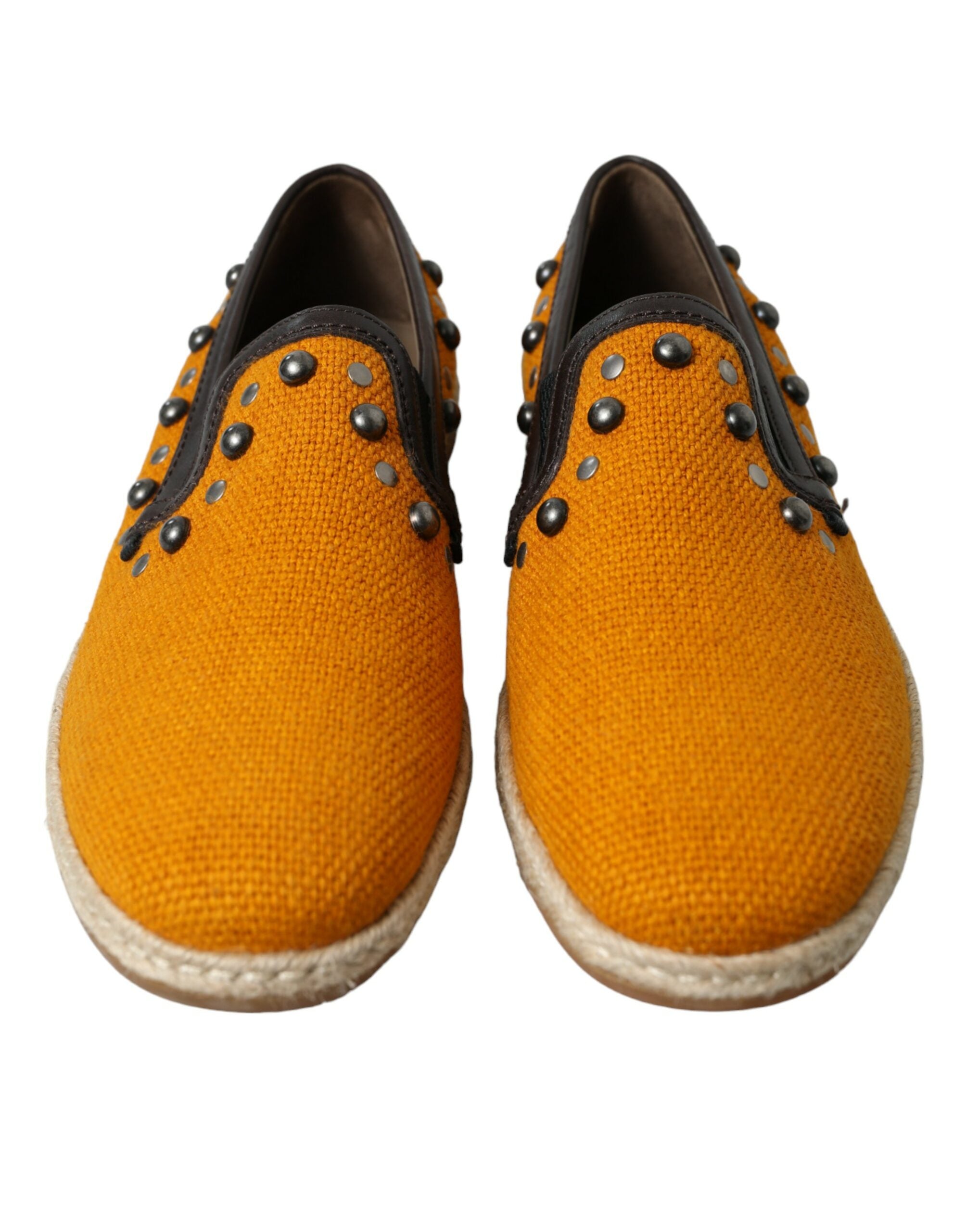 Exclusive orange canvas loafers with studs