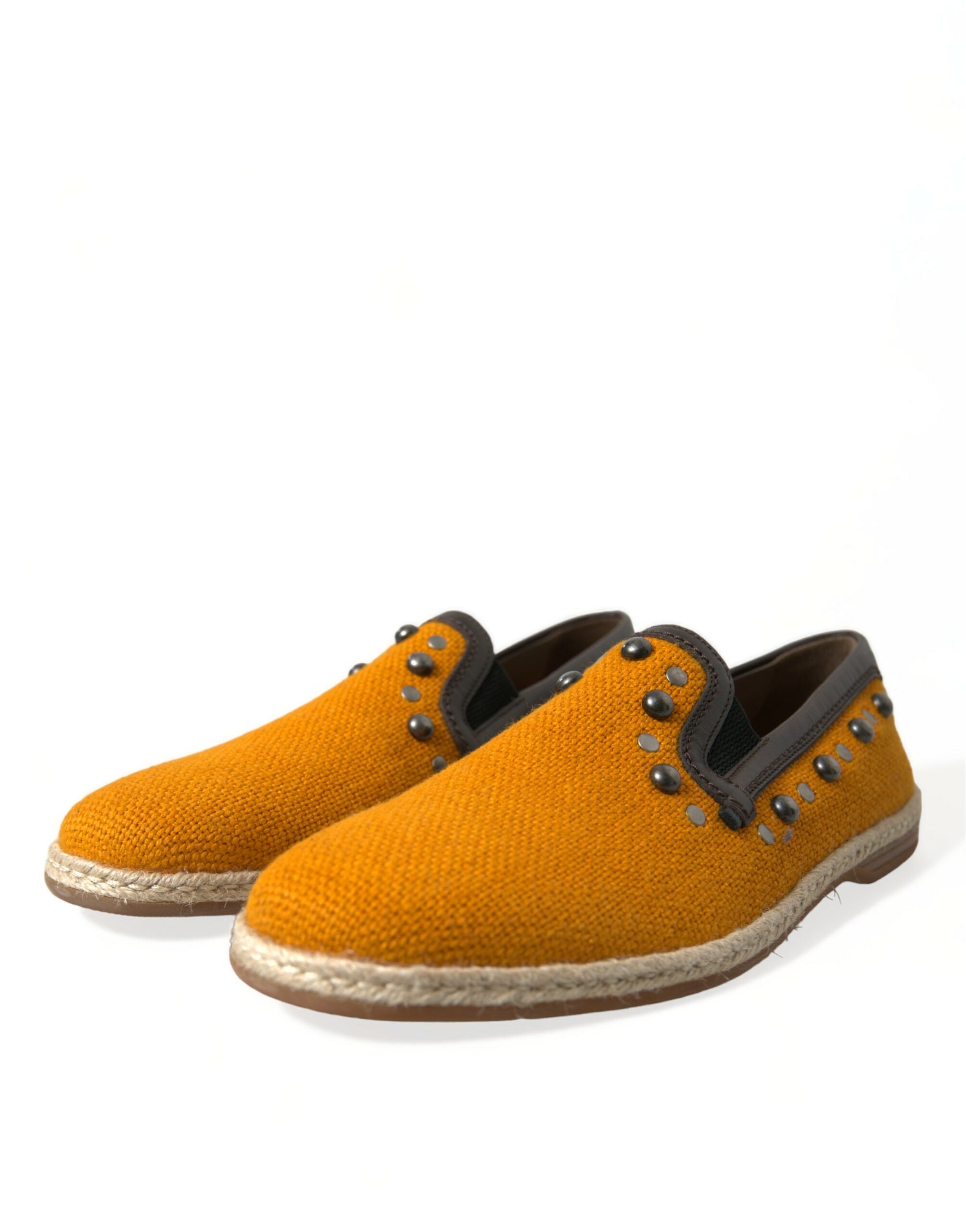 Exclusive orange canvas loafers with studs