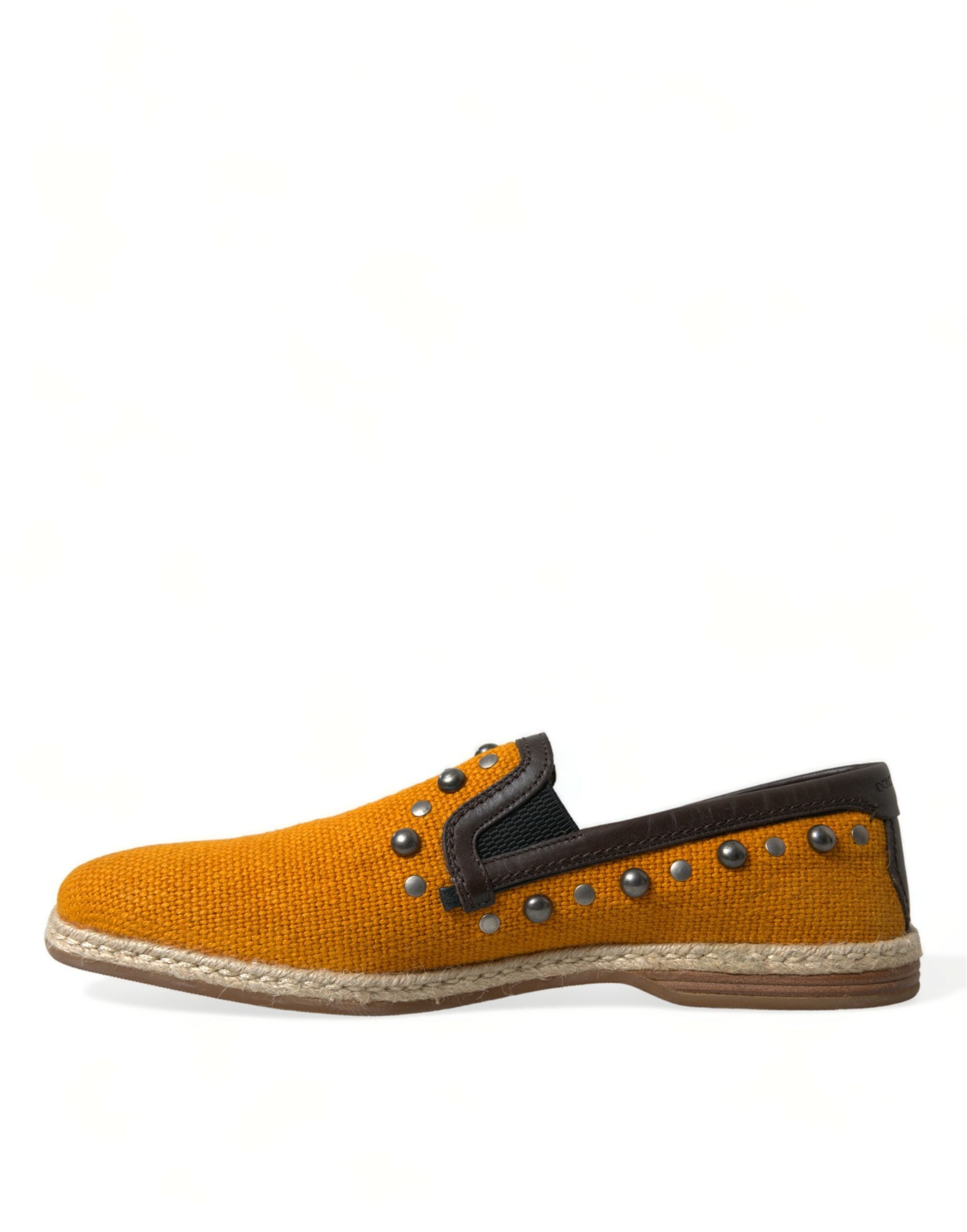 Exclusive orange canvas loafers with studs