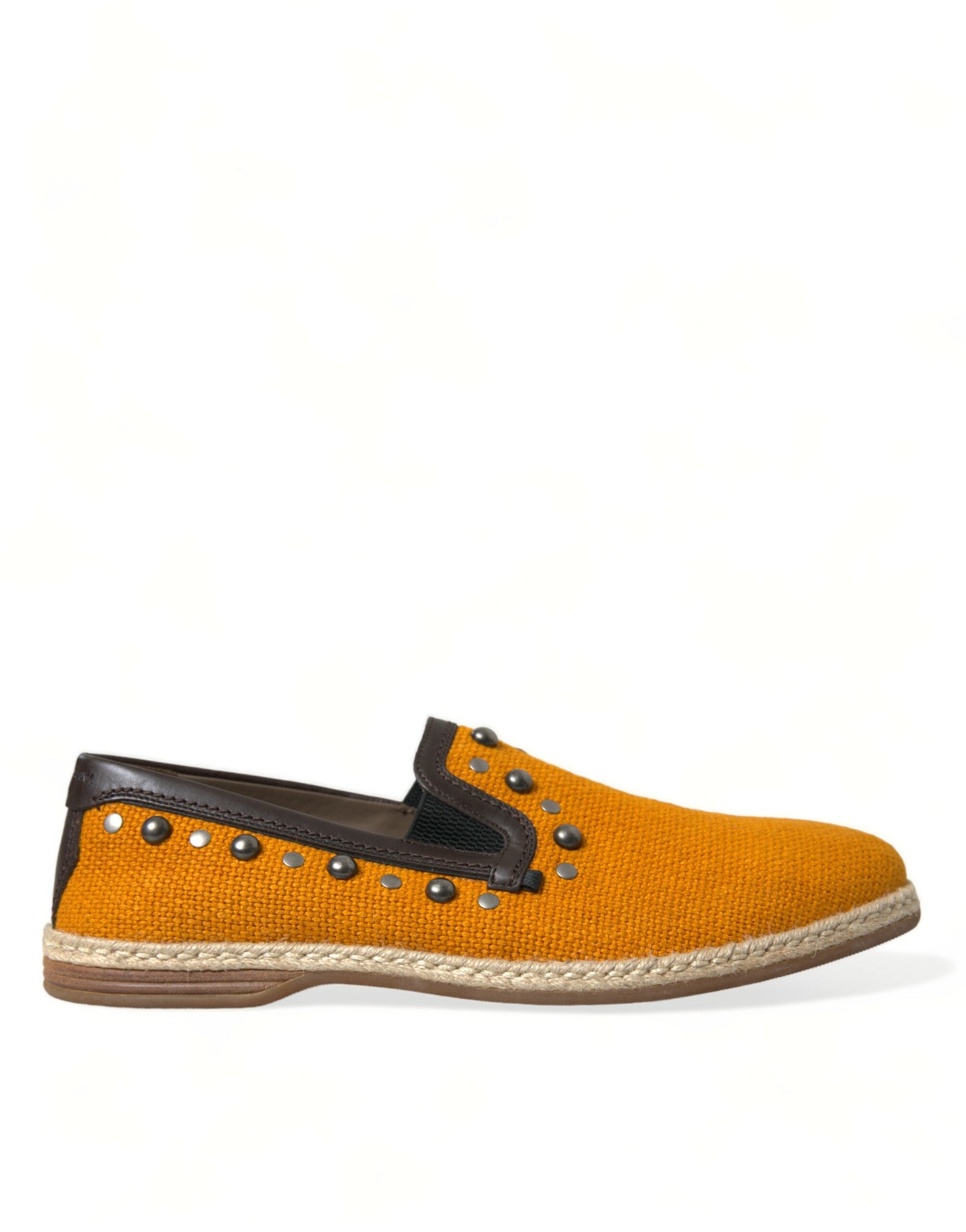 Exclusive orange canvas loafers with studs