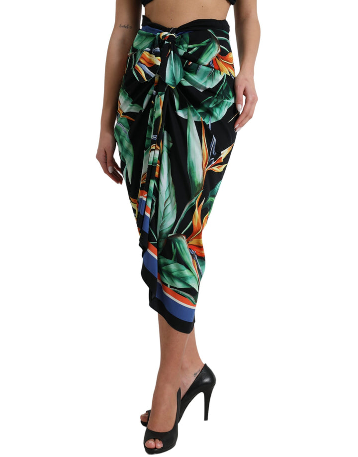 Elegant floral high-waisted midi skirt