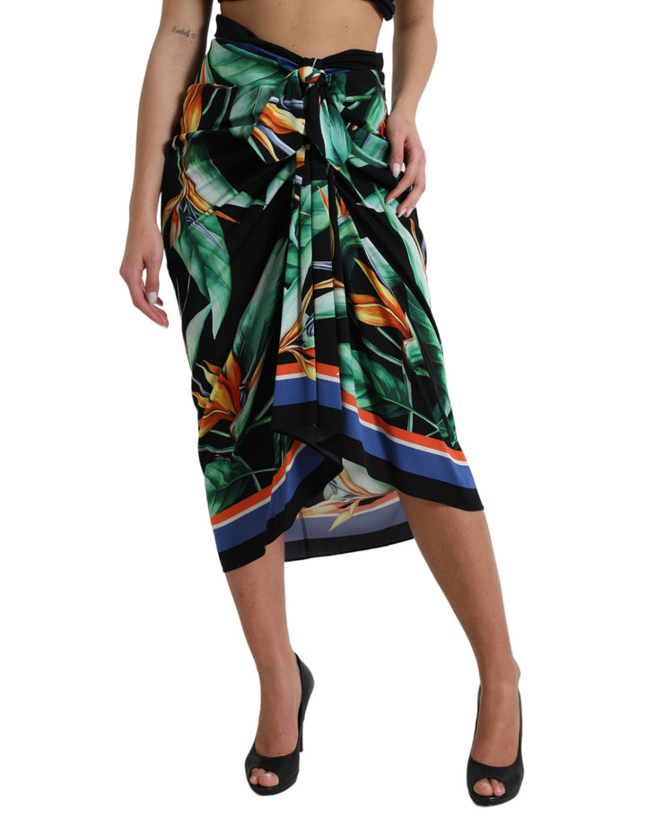 Elegant floral high-waisted midi skirt
