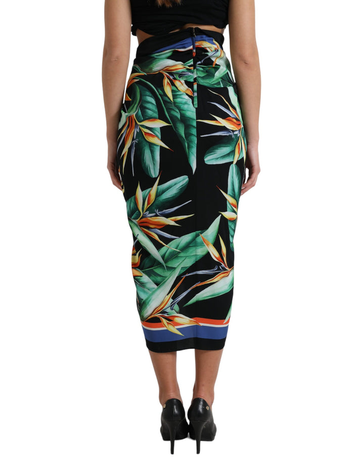 Elegant floral high-waisted midi skirt