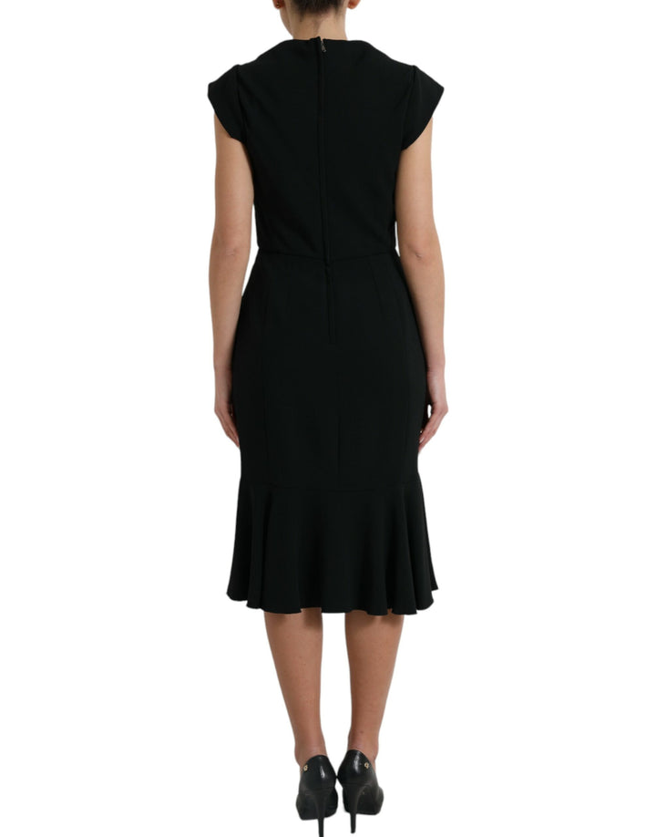 Elegant black midi dress made of stretch cady