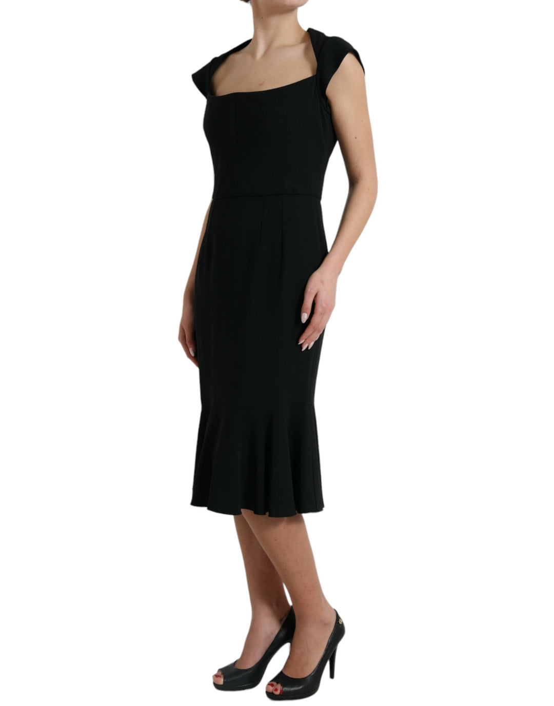 Elegant black midi dress made of stretch cady
