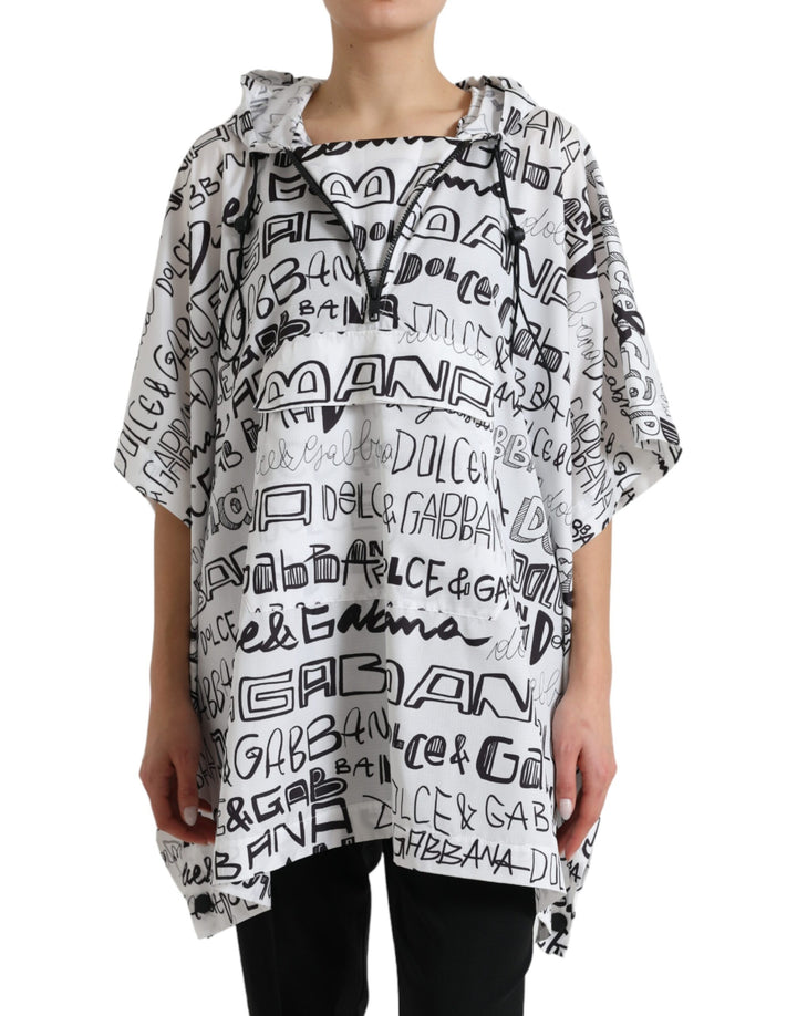 Weißes Blouson-T-Shirt mit Logodruck und Kapuze