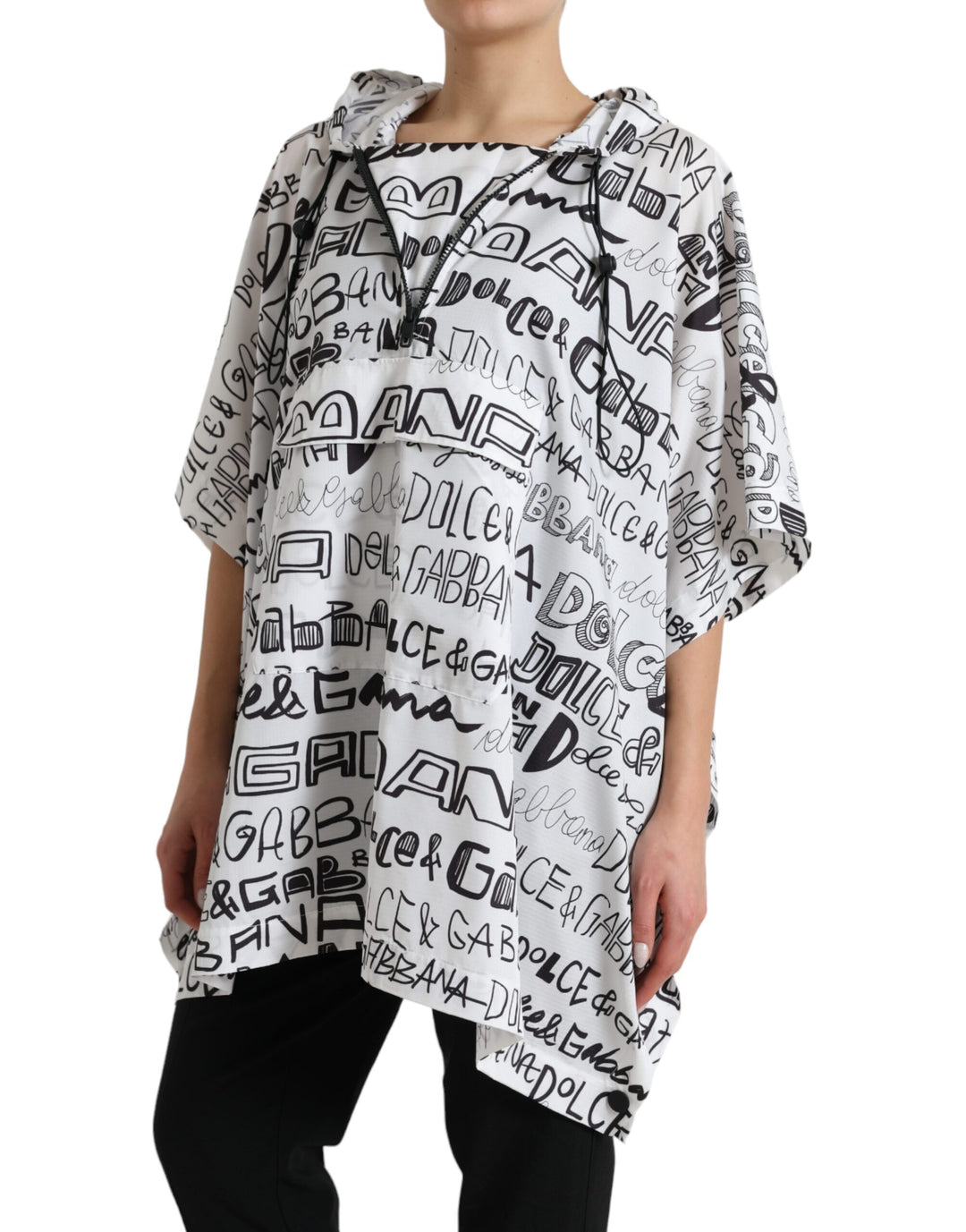 Weißes Blouson-T-Shirt mit Logodruck und Kapuze