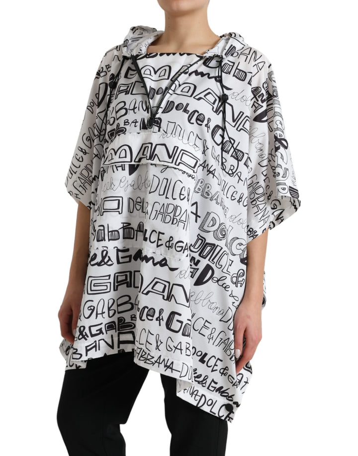 Weißes Blouson-T-Shirt mit Logodruck und Kapuze