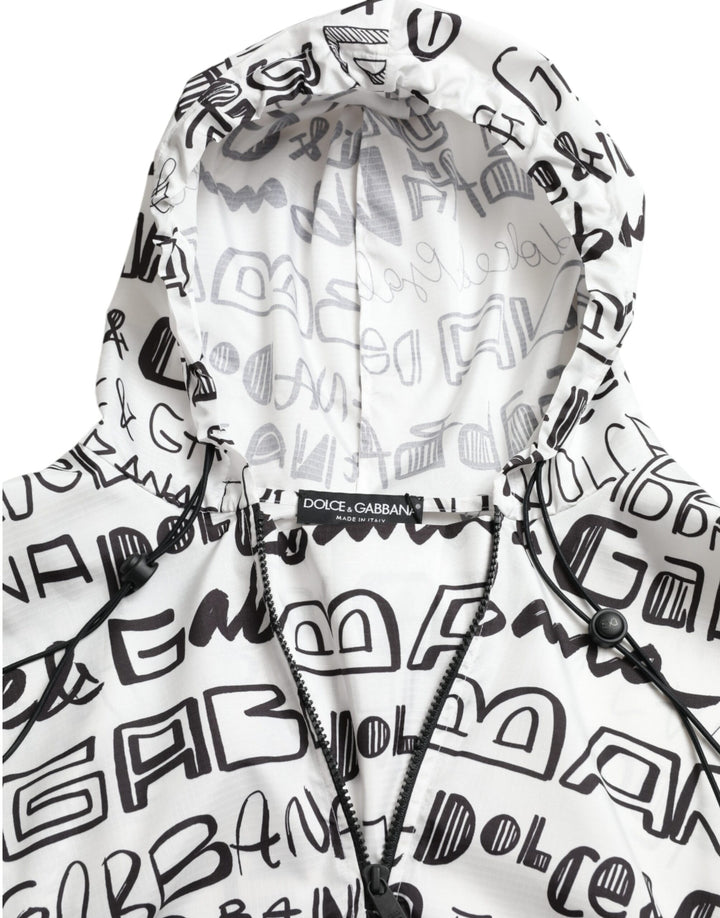 Weißes Blouson-T-Shirt mit Logodruck und Kapuze