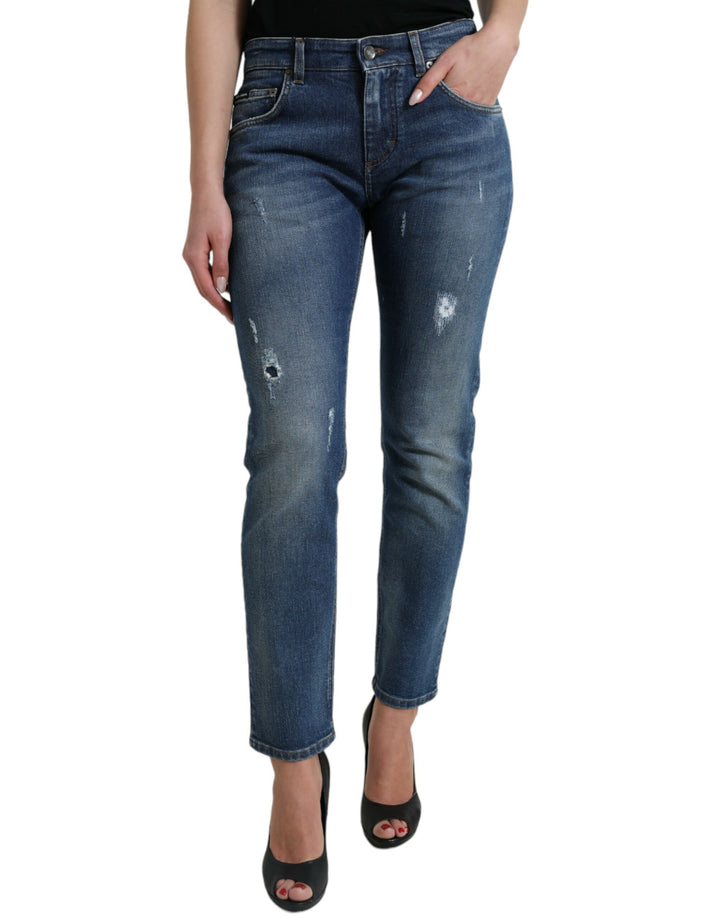 Blaue BOYFRIEND Mid Waist Denim Jeans aus Baumwolle
