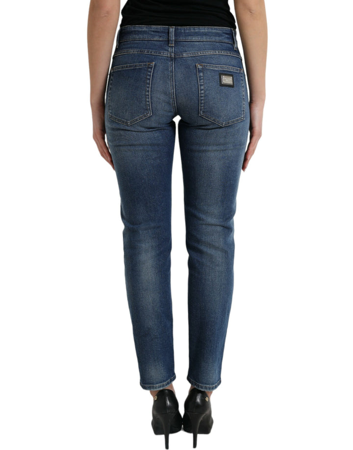 Blaue BOYFRIEND Mid Waist Denim Jeans aus Baumwolle
