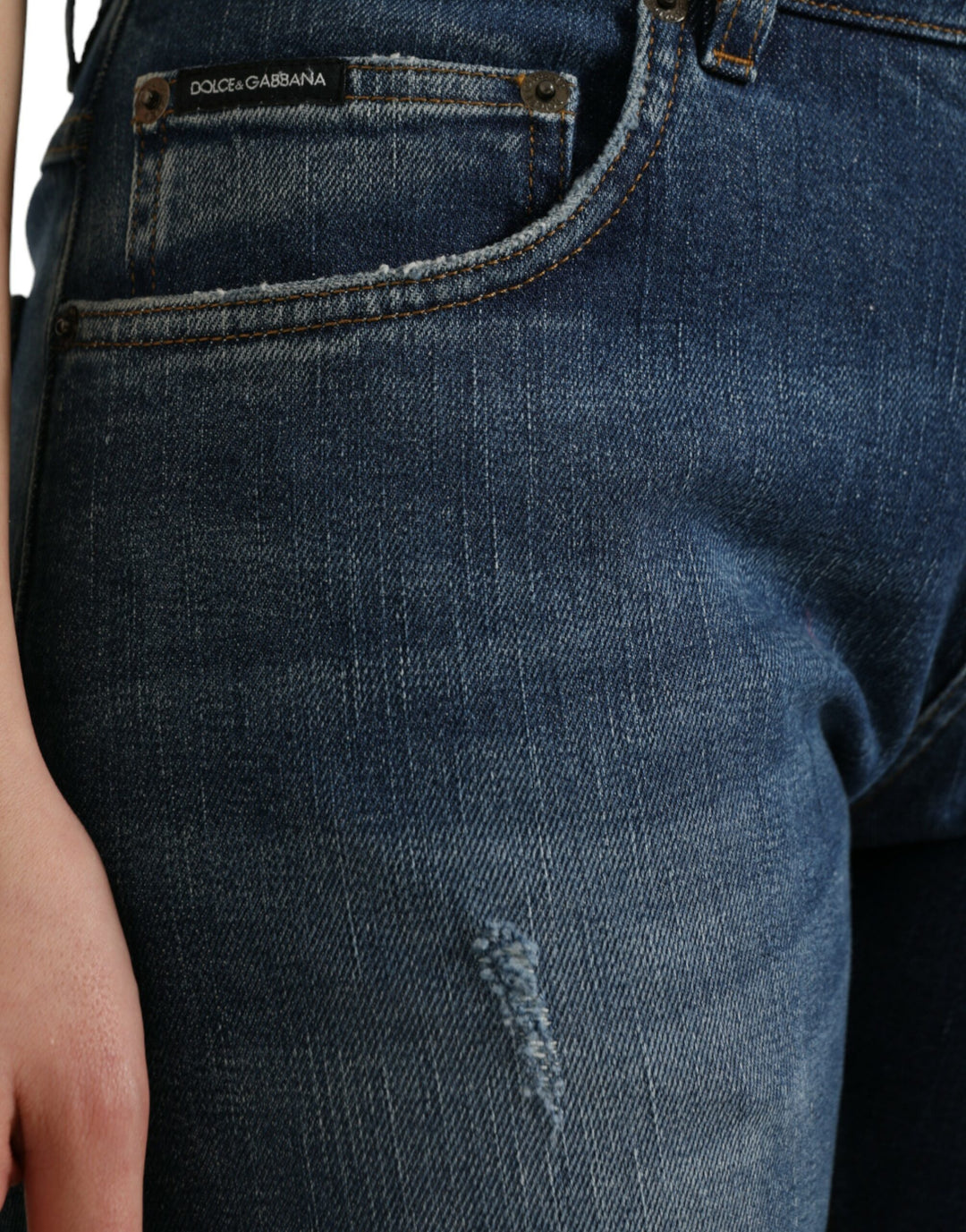 Blaue BOYFRIEND Mid Waist Denim Jeans aus Baumwolle