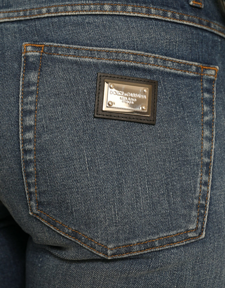 Blaue BOYFRIEND Mid Waist Denim Jeans aus Baumwolle